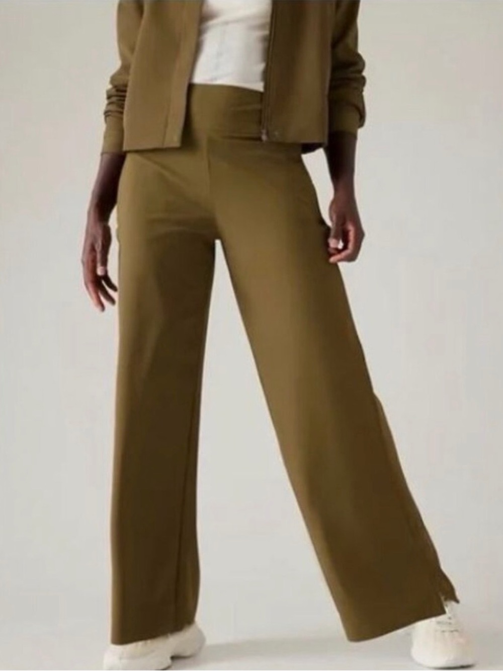 Athleta Cosmic Wide Leg Pant in Acacia Olive.